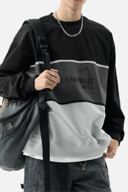 Style Core Aesthetics, New Style Trends Tricolor Stripe Patchwork Sweatshirt