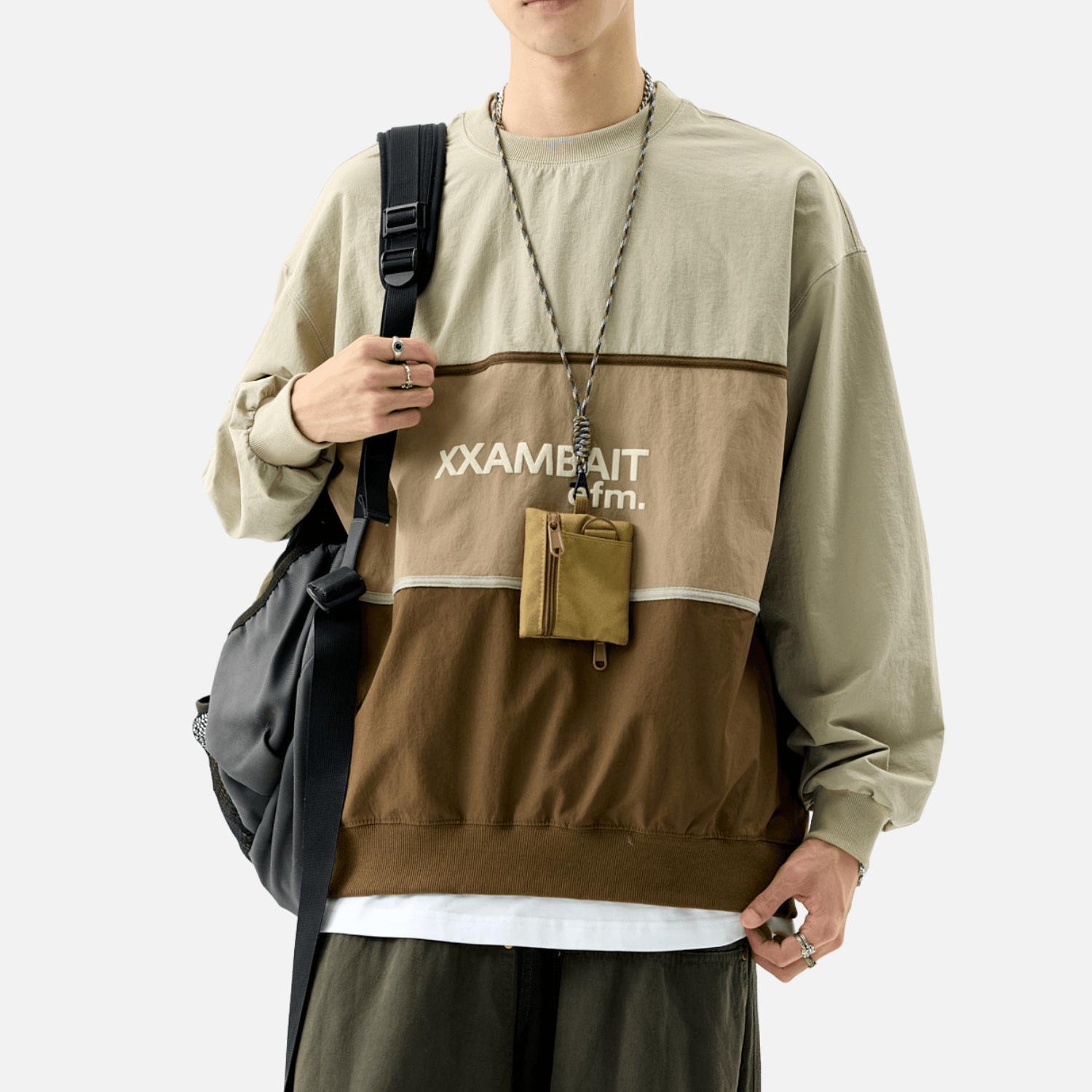 Style Core Aesthetics, New Style Trends Tricolor Stripe Patchwork Sweatshirt Style Core Aesthetics, New Style Trends Tricolor Stripe Patchwork Sweatshirt