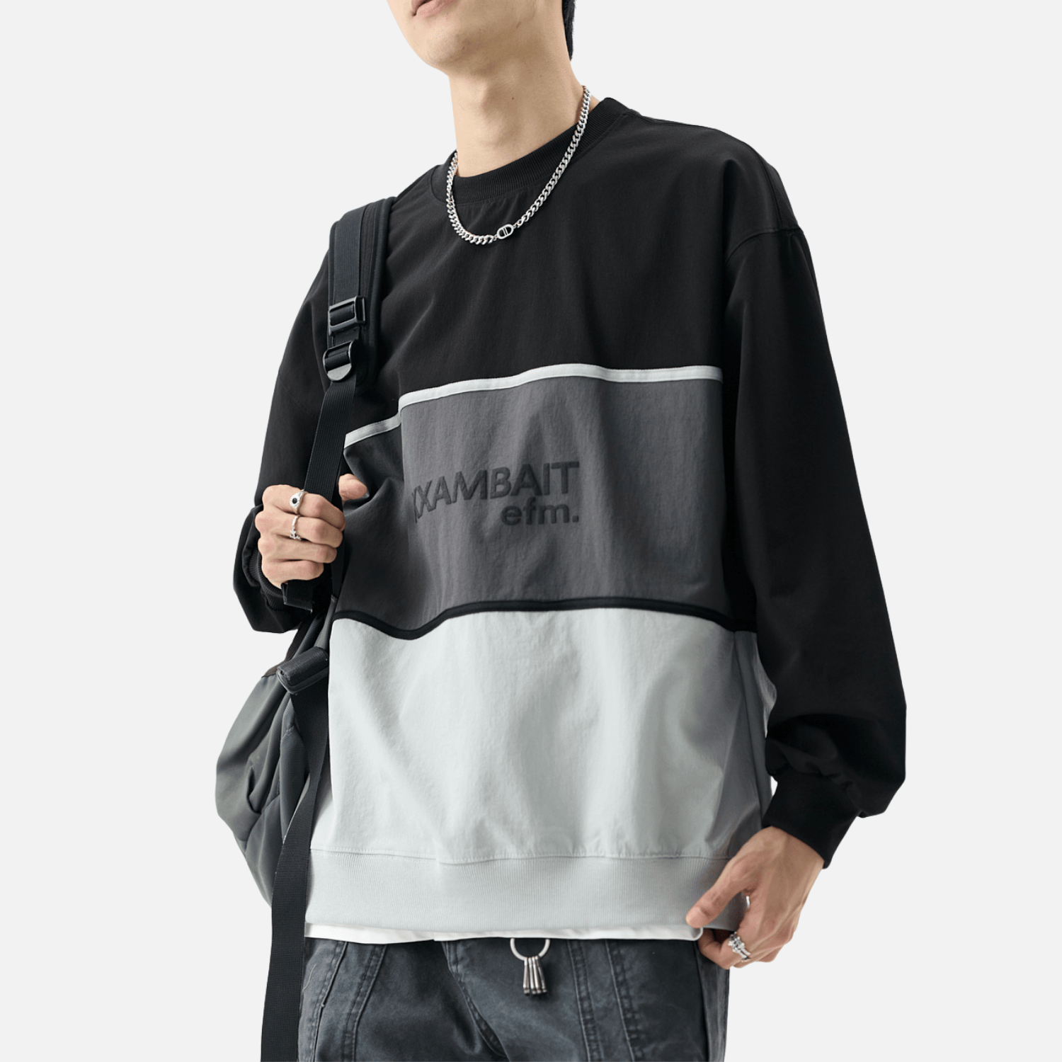 Style Core Aesthetics, New Style Trends Tricolor Stripe Patchwork Sweatshirt Style Core Aesthetics, New Style Trends Tricolor Stripe Patchwork Sweatshirt