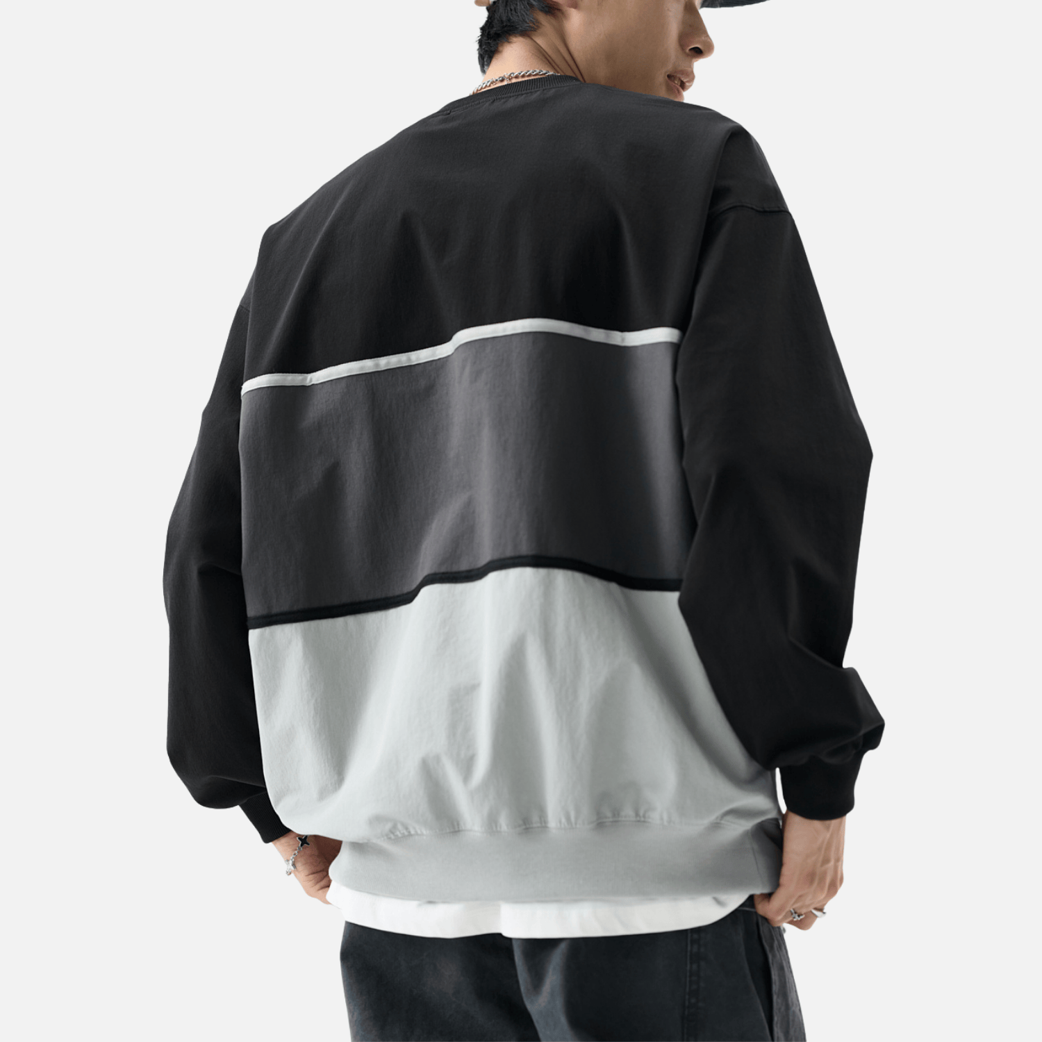 Style Core Aesthetics, New Style Trends Tricolor Stripe Patchwork Sweatshirt Style Core Aesthetics, New Style Trends Tricolor Stripe Patchwork Sweatshirt