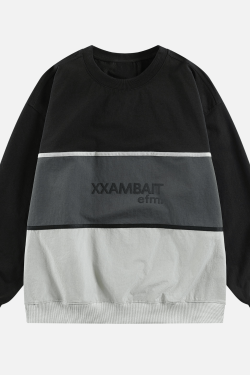 Style Core Aesthetics, New Style Trends Tricolor Stripe Patchwork Sweatshirt