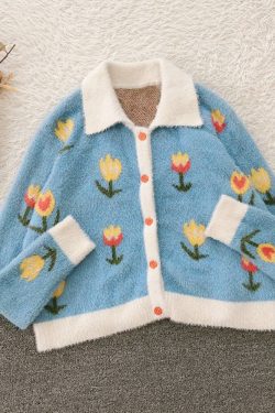 Style Core Aesthetics, New Style Trends Tulip Pattern Button Down Cardigan Sweater