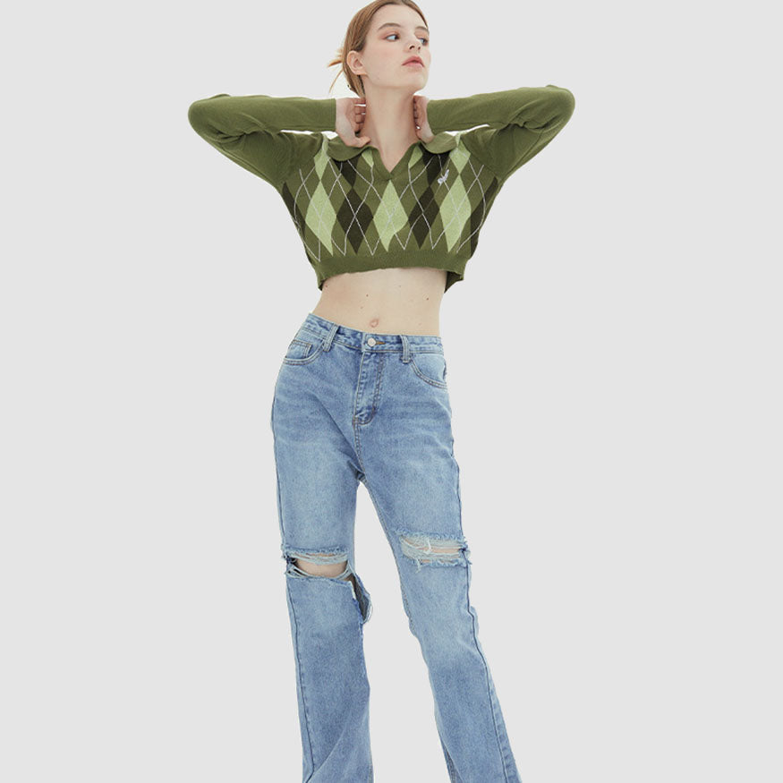 Style Core Aesthetics, New Style Trends Turndown Collar Butterfly Embroidery Cropped Sweater Style Core Aesthetics, New Style Trends Turndown Collar Butterfly Embroidery Cropped Sweater