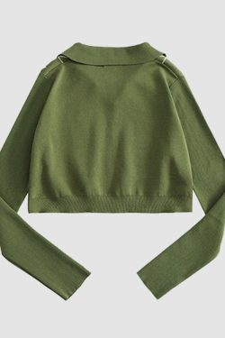 Style Core Aesthetics, New Style Trends Turndown Collar Butterfly Embroidery Cropped Sweater