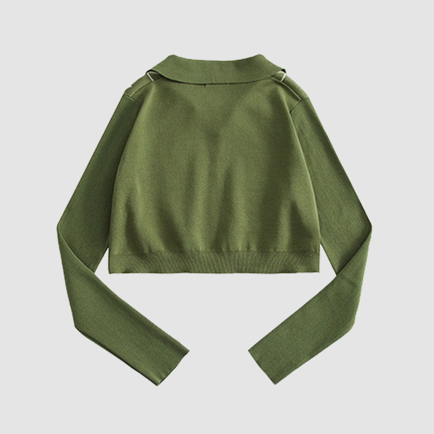 Style Core Aesthetics, New Style Trends Turndown Collar Butterfly Embroidery Cropped Sweater Style Core Aesthetics, New Style Trends Turndown Collar Butterfly Embroidery Cropped Sweater