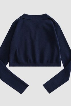 Style Core Aesthetics, New Style Trends Turndown Collar Butterfly Embroidery Cropped Sweater