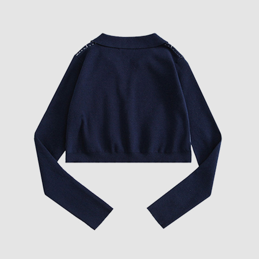 Style Core Aesthetics, New Style Trends Turndown Collar Butterfly Embroidery Cropped Sweater Style Core Aesthetics, New Style Trends Turndown Collar Butterfly Embroidery Cropped Sweater