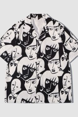 Style Core Aesthetics, New Style Trends Two Piece Abstract Figure Painting Shirt + Shorts