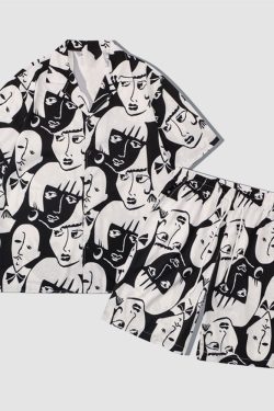 Style Core Aesthetics, New Style Trends Two Piece Abstract Figure Painting Shirt + Shorts