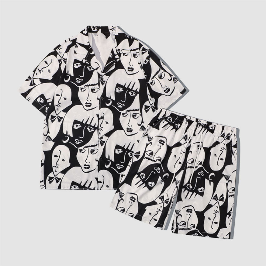 Style Core Aesthetics, New Style Trends Two Piece Abstract Figure Painting Shirt + Shorts Style Core Aesthetics, New Style Trends Two Piece Abstract Figure Painting Shirt + Shorts