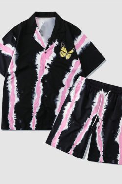 Style Core Aesthetics, New Style Trends Two Piece Butterfly Print Shirt + Shorts