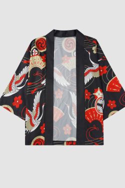 Style Core Aesthetics, New Style Trends Two Piece Crane Print Kimono + Shorts