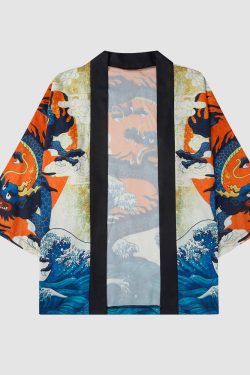 Style Core Aesthetics, New Style Trends Two Piece Dragon Print Kimono + Shorts