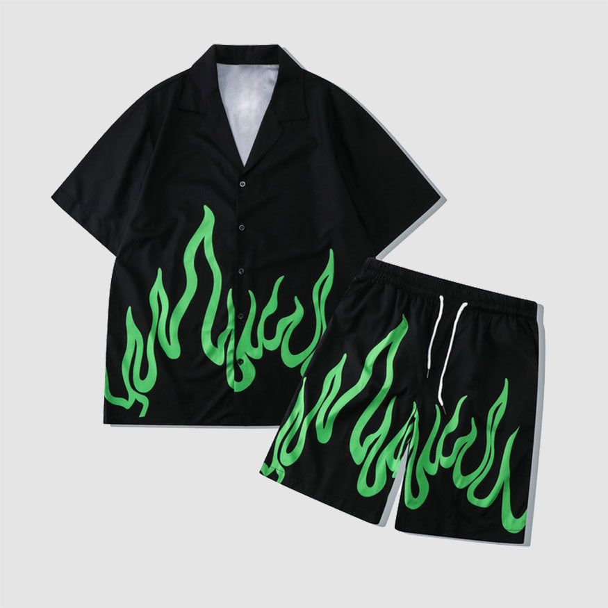 Style Core Aesthetics, New Style Trends Two Piece Flame Print Shirt + Shorts Style Core Aesthetics, New Style Trends Two Piece Flame Print Shirt + Shorts