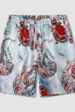 Style Core Aesthetics, New Style Trends Two Piece Tiger & Rose Print Shirt + Shorts