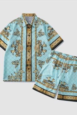 Style Core Aesthetics, New Style Trends Two Piece Vintage Pattern Shirt + Shorts