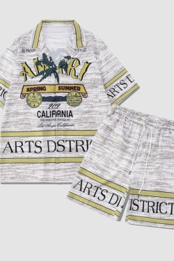 Style Core Aesthetics, New Style Trends Two Piece Vintage Print Shirt + Beach Shorts