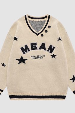 Style Core Aesthetics, New Style Trends V Neck Button Decor Star Pattern Sweater