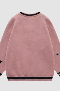 Style Core Aesthetics, New Style Trends V Neck Button Decor Star Pattern Sweater