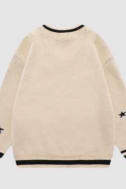 Style Core Aesthetics, New Style Trends V Neck Button Decor Star Pattern Sweater