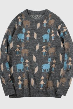 Style Core Aesthetics, New Style Trends Vintage Animal & Forest Knit Sweater