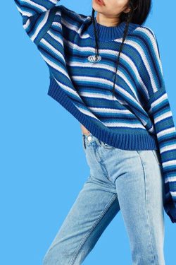 Style Core Aesthetics, New Style Trends Vintage Blue Stripe Sweater