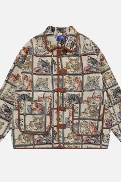 Style Core Aesthetics, New Style Trends Vintage Cat Embroidered Bomber Jackets