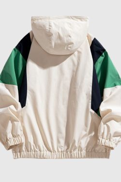 Style Core Aesthetics, New Style Trends Vintage Color-Block Hooded Work Jacket