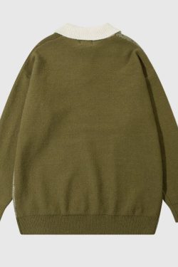 Style Core Aesthetics, New Style Trends Vintage Color-Block Loose Grid Couple Sweater