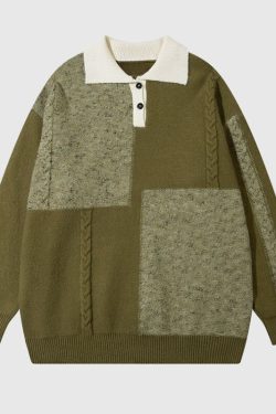 Style Core Aesthetics, New Style Trends Vintage Color-Block Loose Grid Couple Sweater