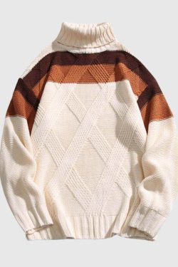 Style Core Aesthetics, New Style Trends Vintage Colorblock Turtleneck Sweater