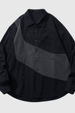 Style Core Aesthetics, New Style Trends Vintage Contrast Patchwork Shirts