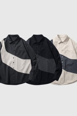 Style Core Aesthetics, New Style Trends Vintage Contrast Patchwork Shirts