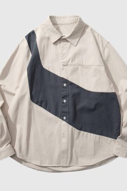 Style Core Aesthetics, New Style Trends Vintage Contrast Patchwork Shirts