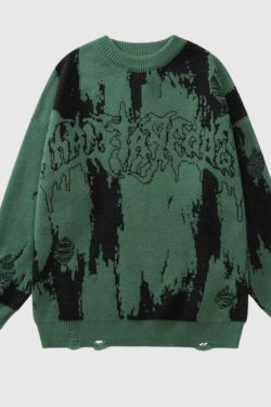 Style Core Aesthetics, New Style Trends Vintage Distressed Color-Block Knit Sweater