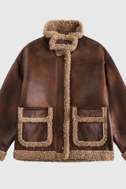 Style Core Aesthetics, New Style Trends Vintage Faux Shearling PU Leather Motorcycle Coat