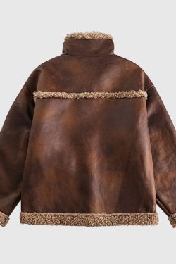 Style Core Aesthetics, New Style Trends Vintage Faux Shearling PU Leather Motorcycle Coat