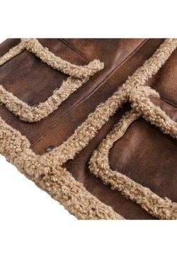 Style Core Aesthetics, New Style Trends Vintage Faux Shearling PU Leather Motorcycle Coat