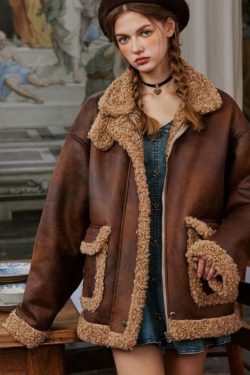 Style Core Aesthetics, New Style Trends Vintage Faux Shearling PU Leather Motorcycle Coat