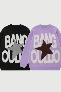 Style Core Aesthetics, New Style Trends Vintage Letter Embossed Thick Knit Sweater