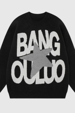 Style Core Aesthetics, New Style Trends Vintage Letter Embossed Thick Knit Sweater