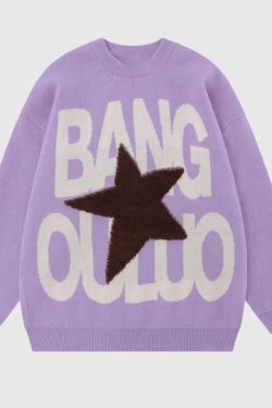 Style Core Aesthetics, New Style Trends Vintage Letter Embossed Thick Knit Sweater