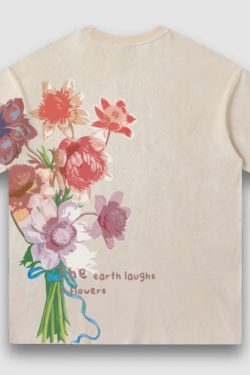 Style Core Aesthetics, New Style Trends Vintage Lettered Floral Printed Suede Tee