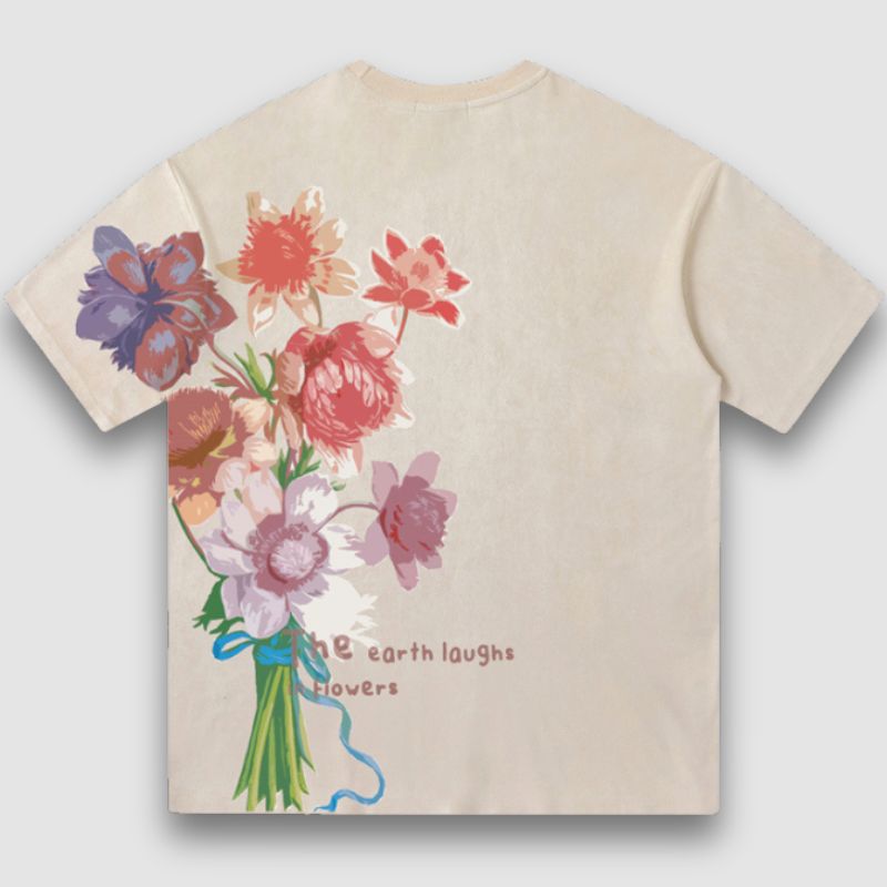 Style Core Aesthetics, New Style Trends Vintage Lettered Floral Printed Suede Tee Style Core Aesthetics, New Style Trends Vintage Lettered Floral Printed Suede Tee