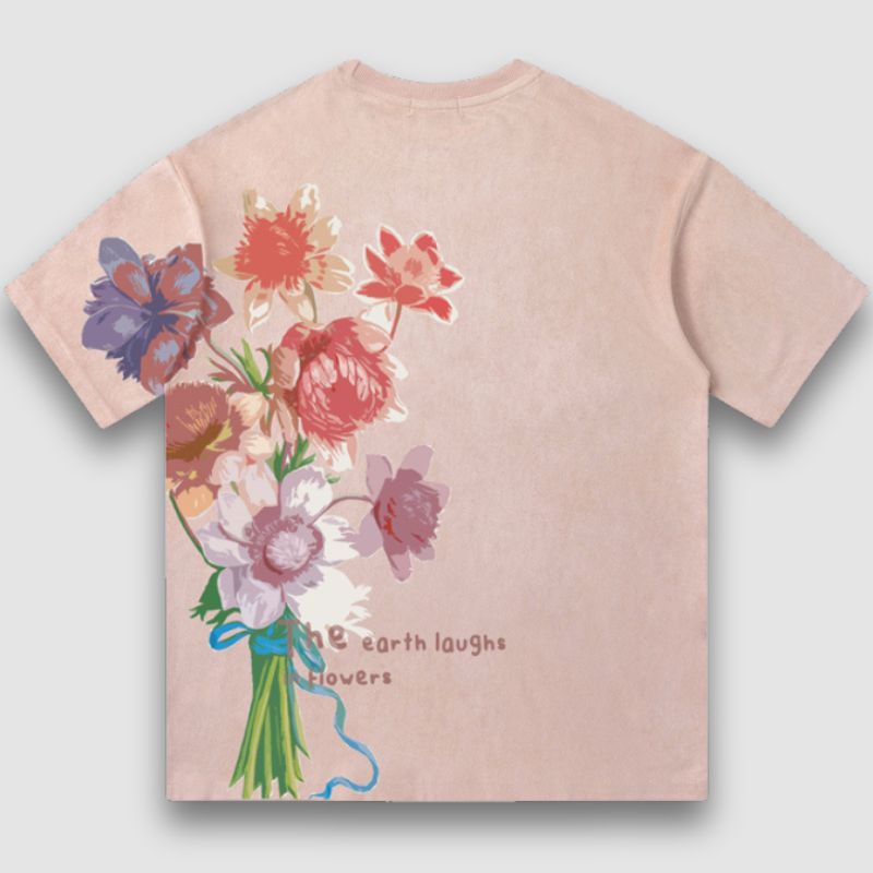 Style Core Aesthetics, New Style Trends Vintage Lettered Floral Printed Suede Tee Style Core Aesthetics, New Style Trends Vintage Lettered Floral Printed Suede Tee