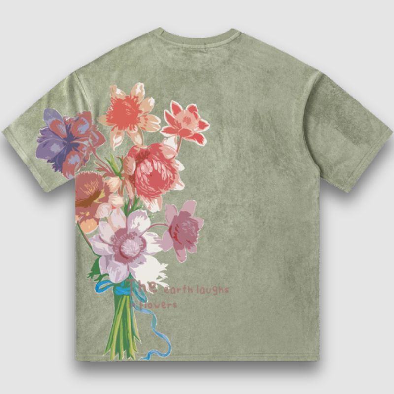 Style Core Aesthetics, New Style Trends Vintage Lettered Floral Printed Suede Tee Style Core Aesthetics, New Style Trends Vintage Lettered Floral Printed Suede Tee