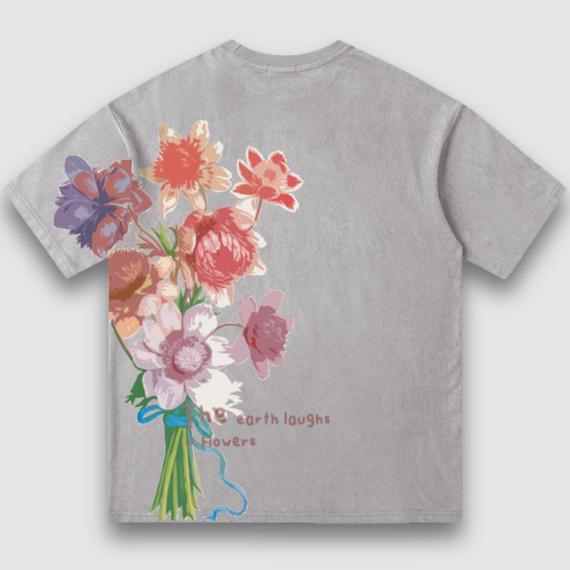 Style Core Aesthetics, New Style Trends Vintage Lettered Floral Printed Suede Tee Style Core Aesthetics, New Style Trends Vintage Lettered Floral Printed Suede Tee
