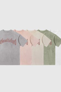 Style Core Aesthetics, New Style Trends Vintage Lettered Floral Printed Suede Tee
