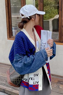 Style Core Aesthetics, New Style Trends Vintage Patchwork Denim Cardigan Sweater