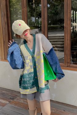 Style Core Aesthetics, New Style Trends Vintage Patchwork Denim Cardigan Sweater